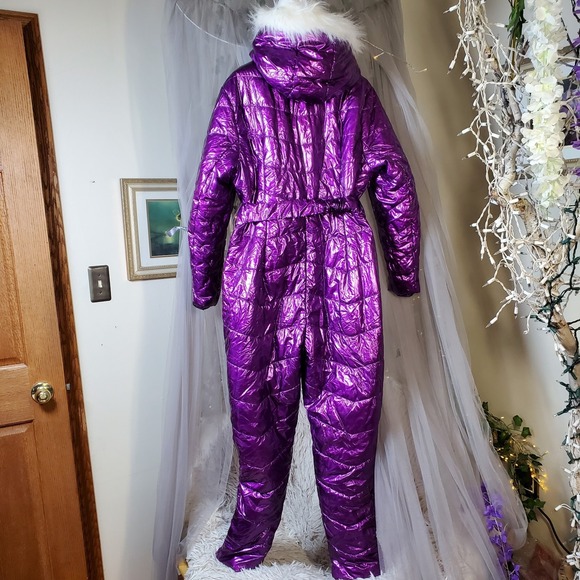 Women's Puffer Waterproof Snow Suit Faux Fur Hood Hood SZ XL NWOT Zip Legs Belt - Picture 5 of 8